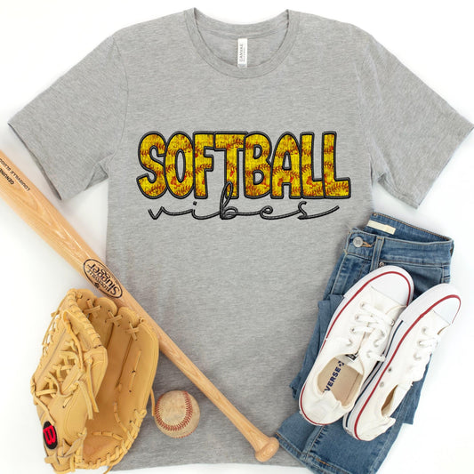 Softball Vibes Faux Embroidery Blk - DTF
