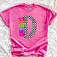Neon Checkered Letter with Mascot Name (Dropdown)-DTF&UV