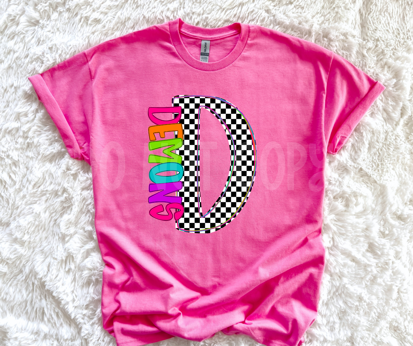 Neon Checkered Letter with Mascot Name (Dropdown)-DTF&UV