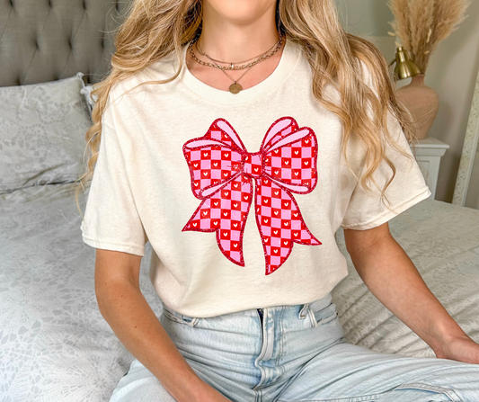 Checkered Heart Coquette Bow-DTF