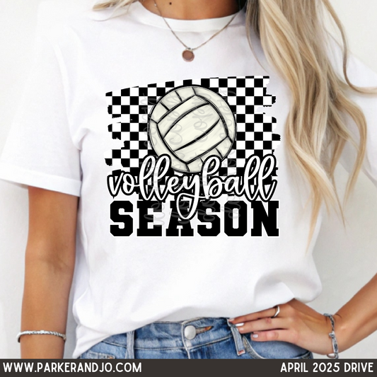 Volleyball Season ball on checker back-DTF