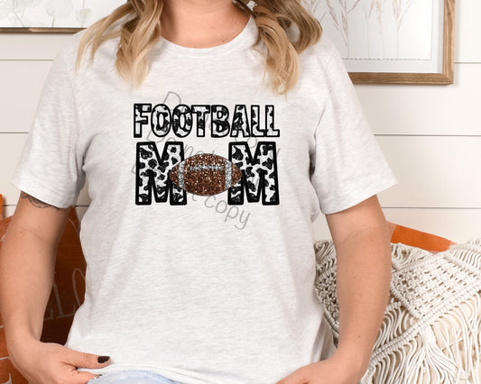 Cow print black stitch sequin football mom-DTF