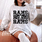 Rams Stacked Faux Embroidery Blk - DTF