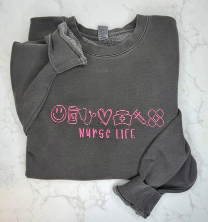 Nurse Life Embroidered Sweatshirt