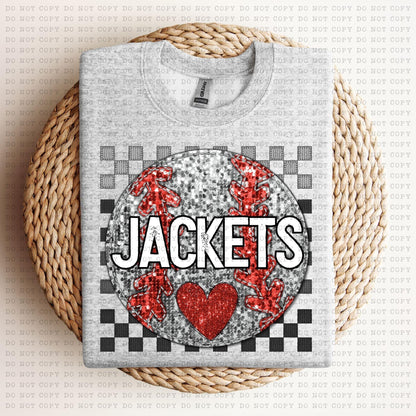 Baseball Mascots Faux Embroidery Checkered Sequins -DTF