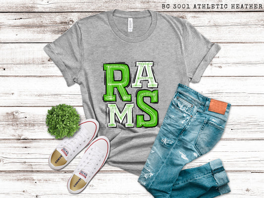 Rams Kelly Green and White All Lines - DTF