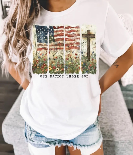 One Nation under God Flag and cross - DTF