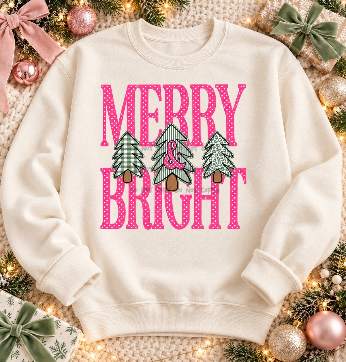 Pink Merry & Bright polka dots- DTF