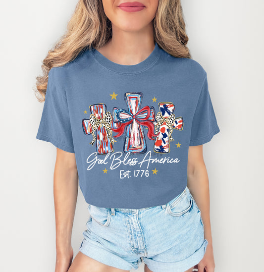 God Bless America Crosses- DTF