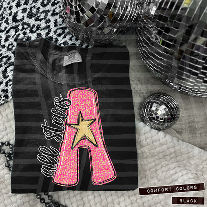 Pink Glitter Leopard Initial or word-CUSTOM: (ANY NAME, ANY MASCOT)-DTF&UV