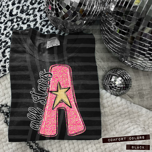 Pink Glitter Leopard Initial or word-CUSTOM: (ANY NAME, ANY MASCOT)-DTF&UV