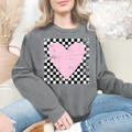 Pink heart distressed checkered back-DTF