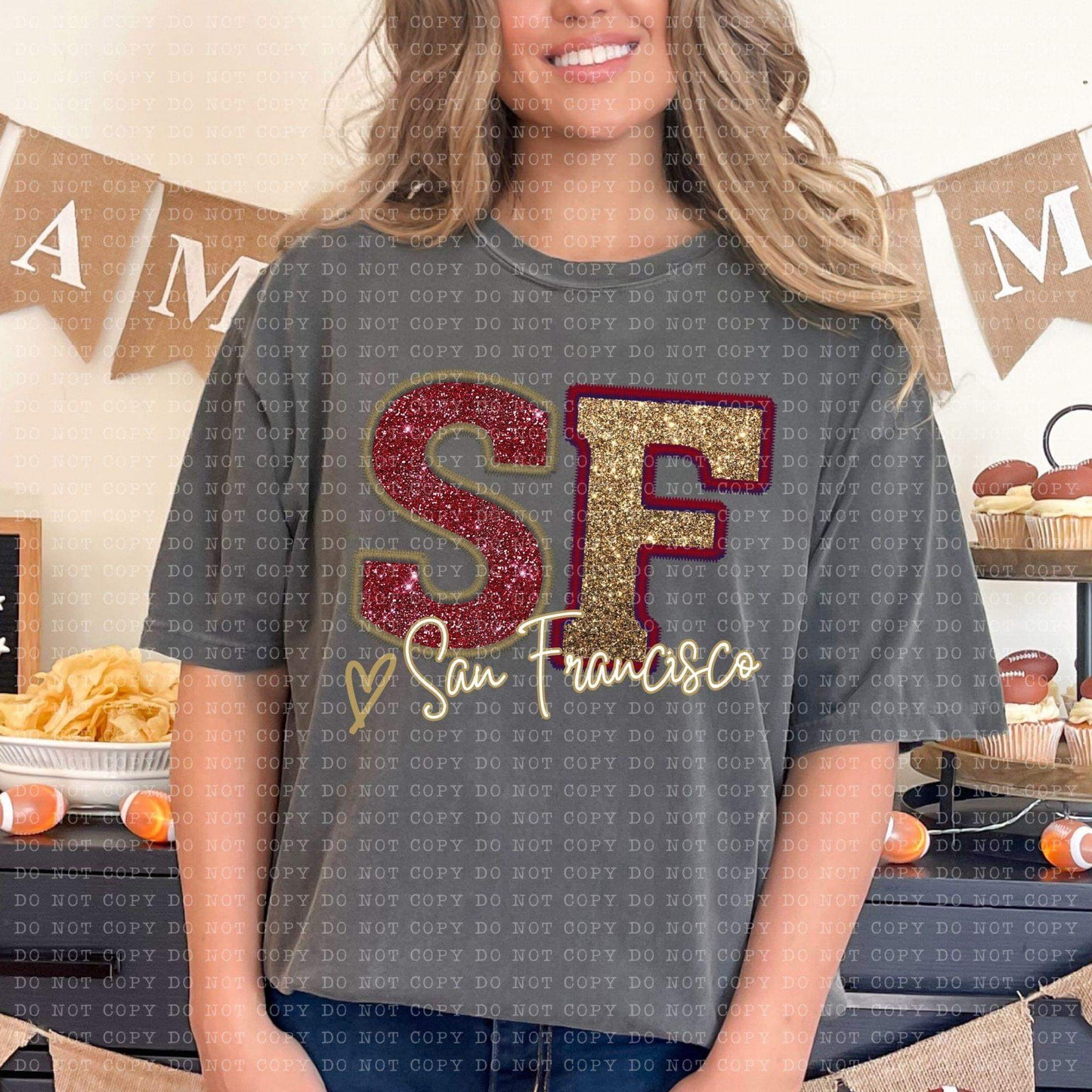 San Francisco Faux Embroidery Sequin With Heart - DTF