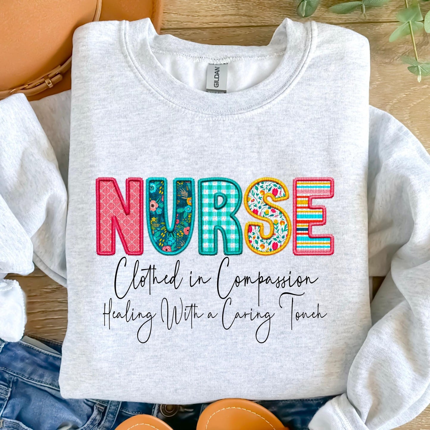 Nurse Clothed In Compassion Healing With A Caring Touch Faux Embroidery DTF