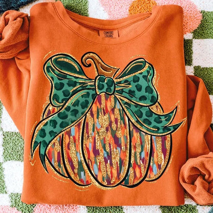 Brushstroke pumpkin green bow-DTF&UV
