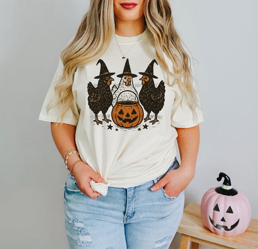 Halloween chicken with witch hats -DTF&UV
