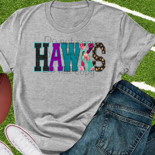 Hawks faux appliqué words-DTF