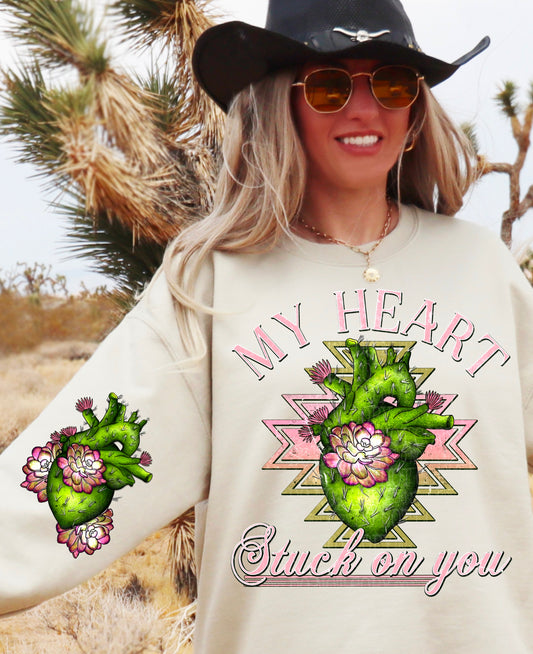 My Heart Is Stuck On You Cactus (FRONT OF SHIRT & SLEEVE COMBO)-DTF