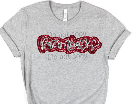 Razorbacks red silver sequin-DTF