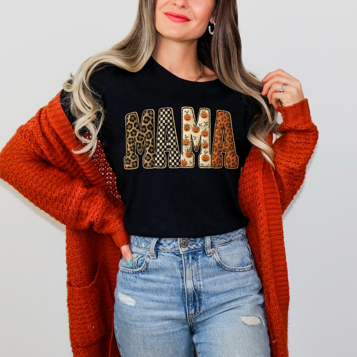 Mama faux patchwork embroidery -DTF&UV