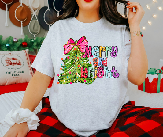 Merry and bright dots on tree-dtf