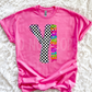 Neon Checkered Letter with Mascot Name (Dropdown)-DTF&UV