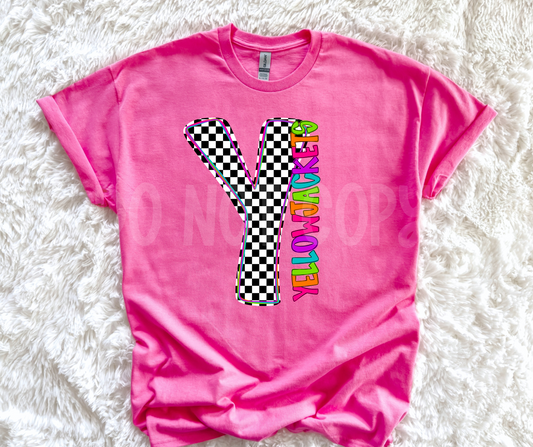 Neon Checkered Letter with Mascot Name (Dropdown)-DTF&UV