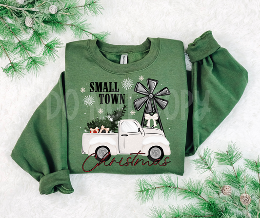 Small town Christmas white truck-DTF