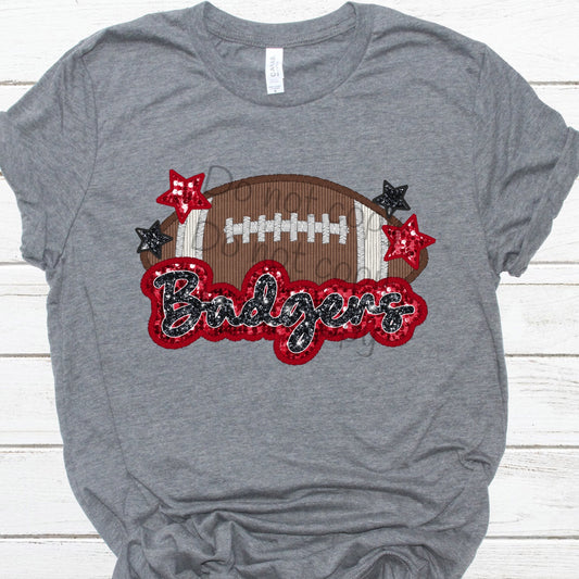 Badgers stars sequin football-DTF