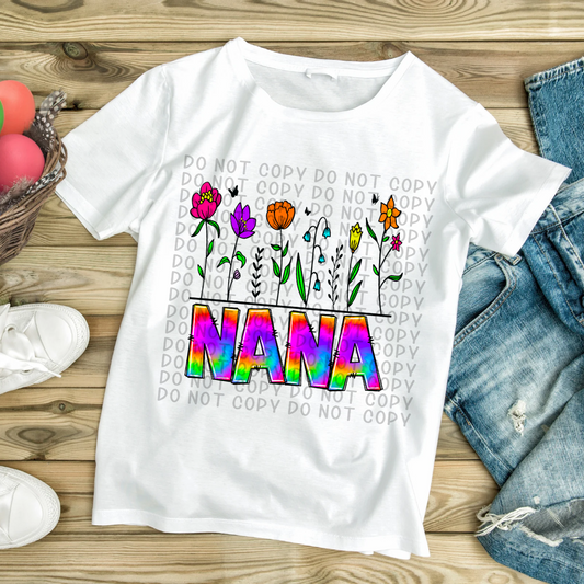 Nana Floral Rainbow Tie Dye - DTF