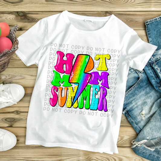 Hot Mom Summer Rainbow Lightening Bolt Stacked - DTF