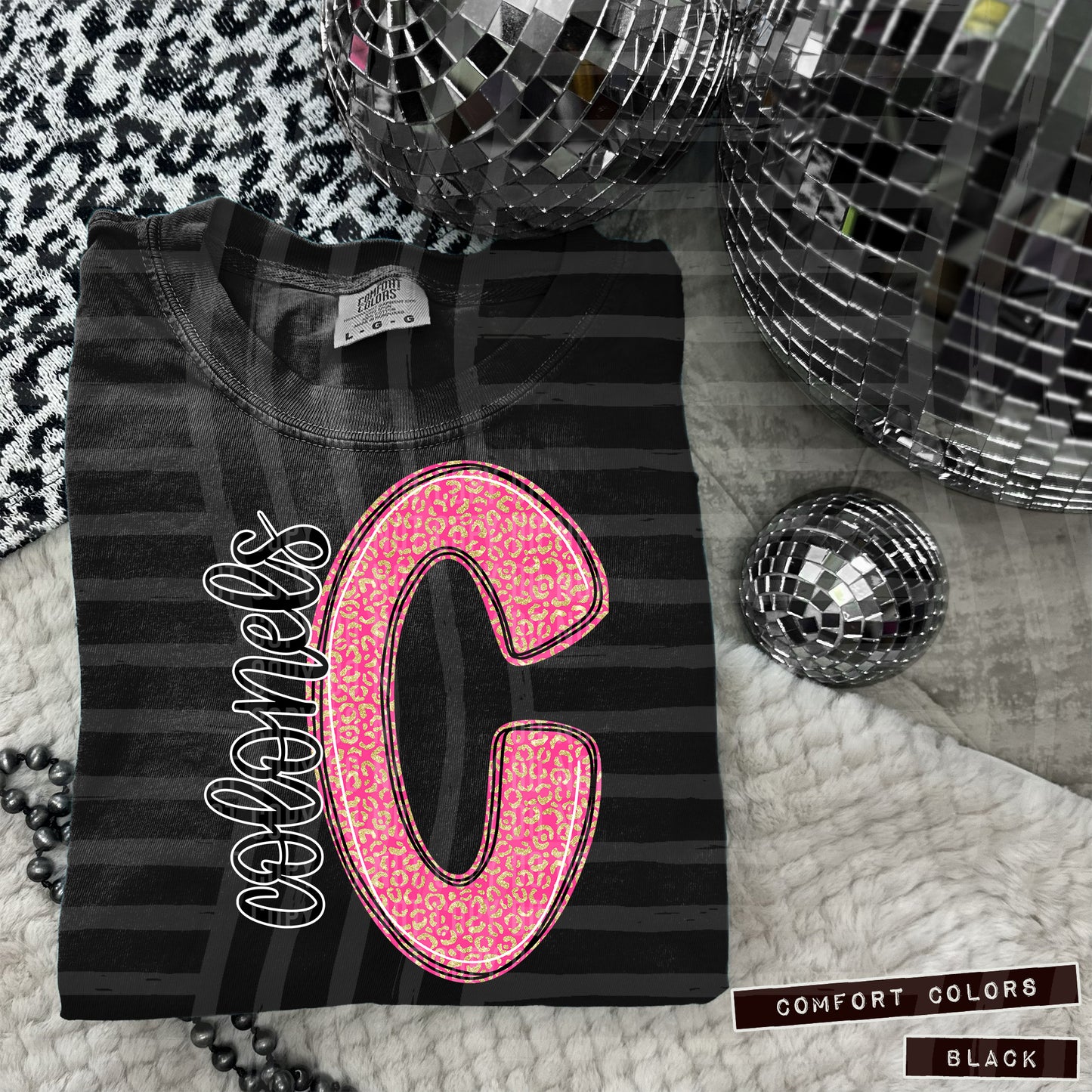 Pink Glitter Leopard Initial or word-CUSTOM: (ANY NAME, ANY MASCOT)-DTF&UV