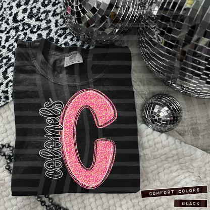 Pink Glitter Leopard Initial or word-CUSTOM: (ANY NAME, ANY MASCOT)-DTF&UV