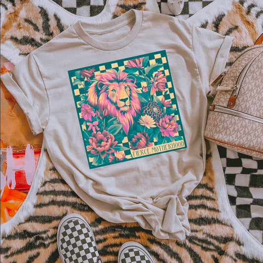 Fierce Motherhood Checkered Lion -DTF