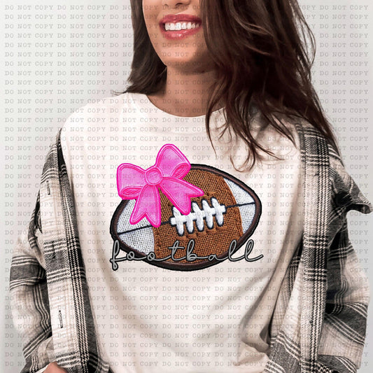 Football Cursive With Faux Embroidery Coquette Bow - DTF