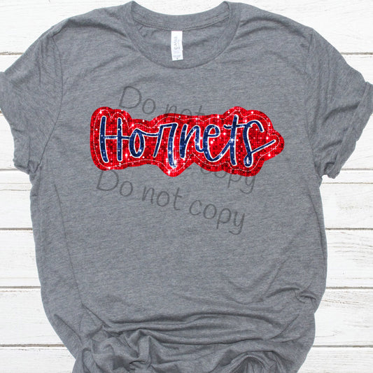 Hornets red blue sequin -DTF