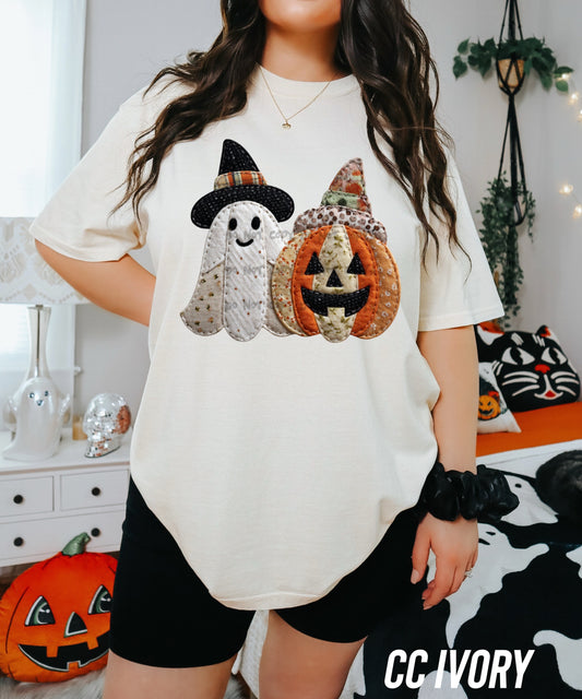 Ghost and Pumpkin faux embroidery-DTF&UV