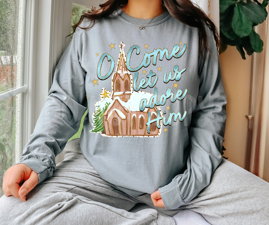 O come let us adore Him in blue with church-DTF