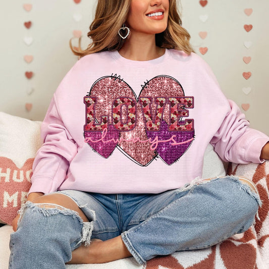 Love Always Roses Faux Embroidery Hearts DTF