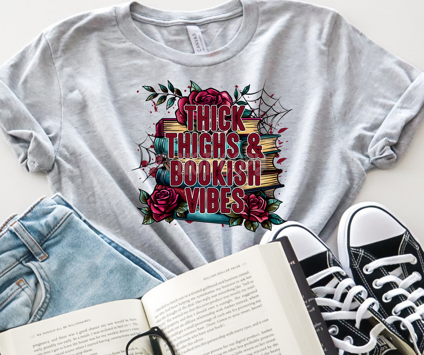 Thick Thighs and Bookish Vibes-DTF