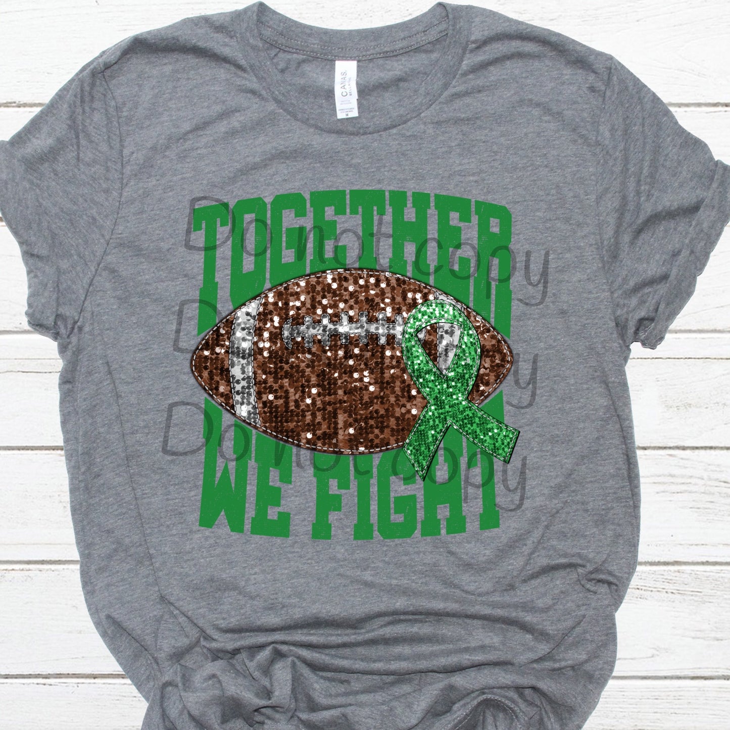 Together we fight green football sequin green ribbon-DTF