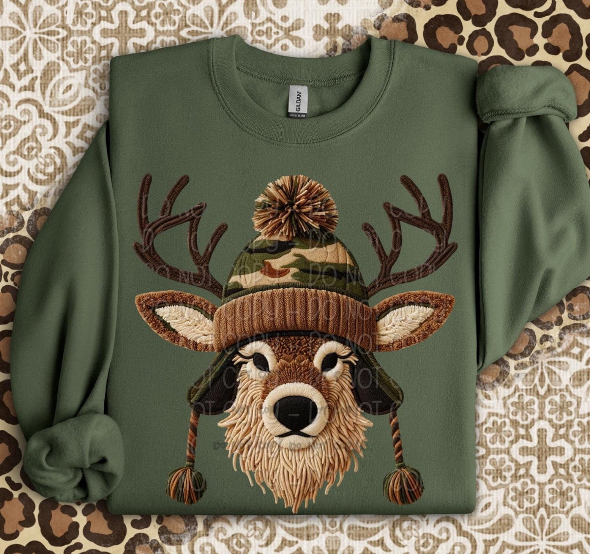 Buck deer with camo toboggan -DTF&UV
