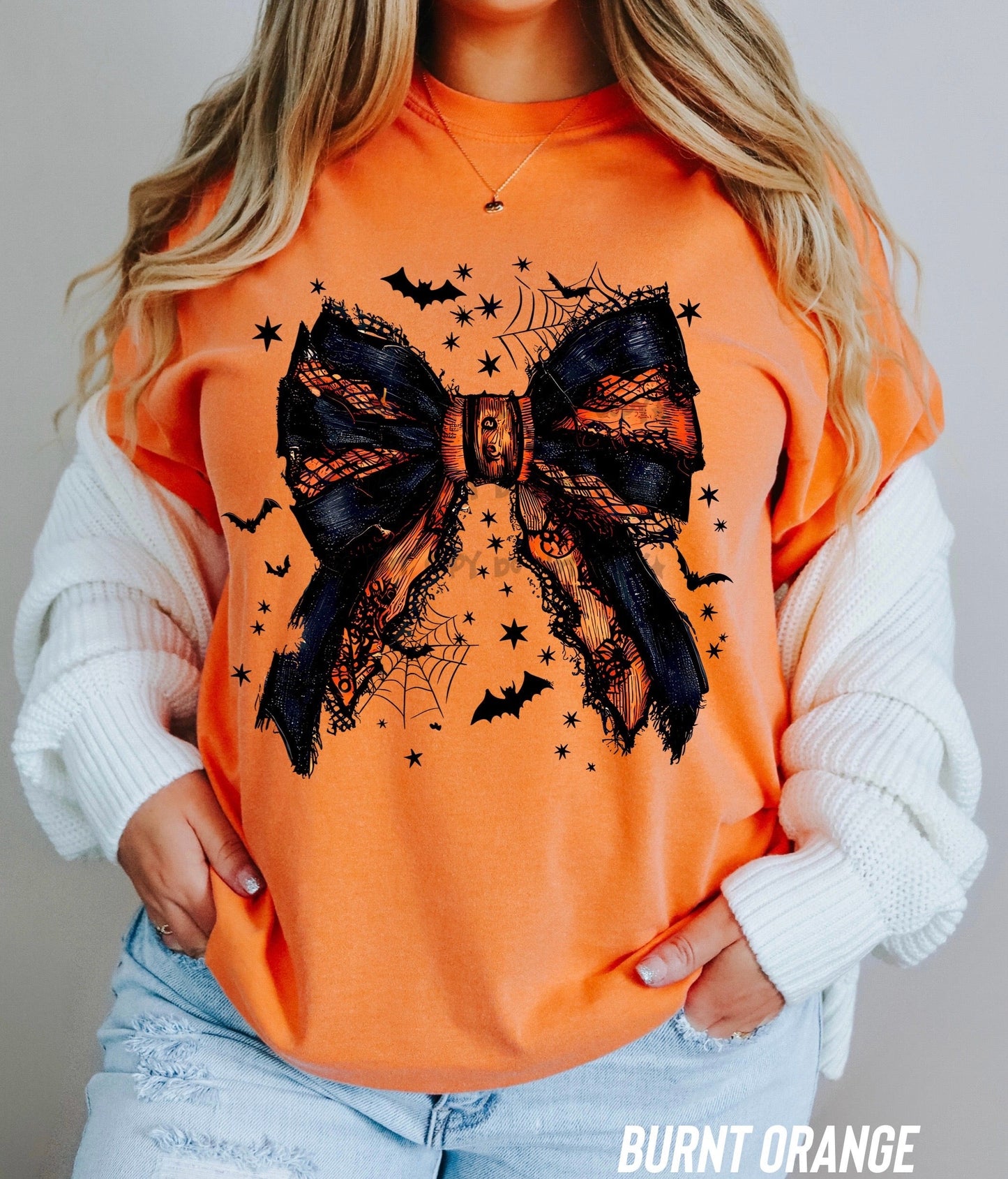 Black and orange lace halloween bow-DTF