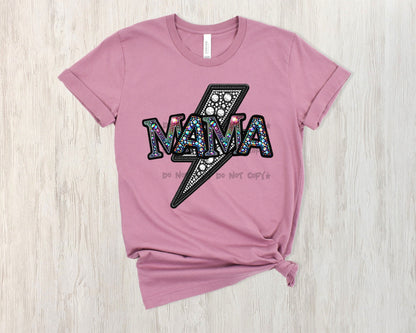 Mama faux rhinestone with bolt -DTF