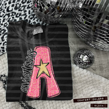 Pink Glitter Leopard Initial or word-CUSTOM: (ANY NAME, ANY MASCOT)-DTF&UV