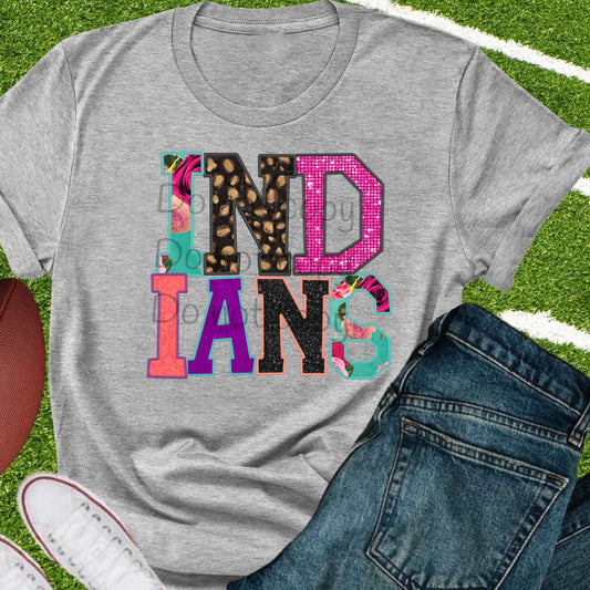 Indians faux appliqué words-DTF