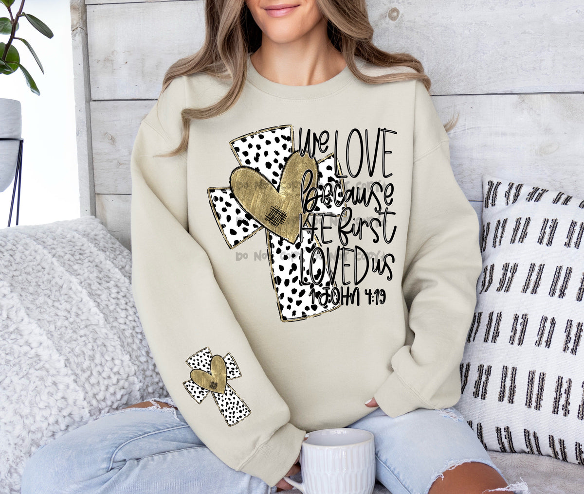 Love because He first Loved Us dotted Cross and heart (BACK)-DTF