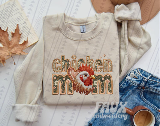 Chicken Mom Faux Embroidery - DTF