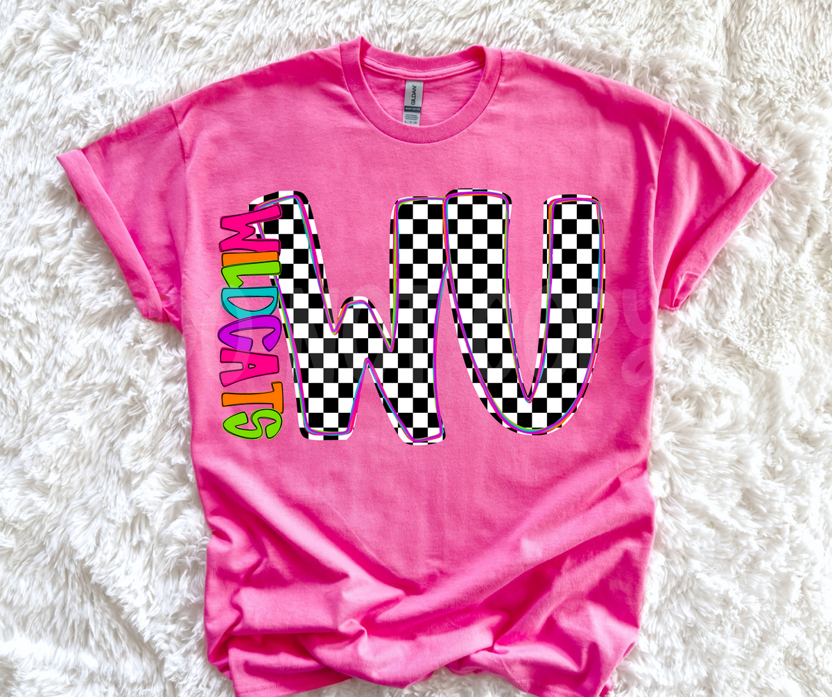 Neon Checkered Letter with Mascot Name (Dropdown)-DTF&UV