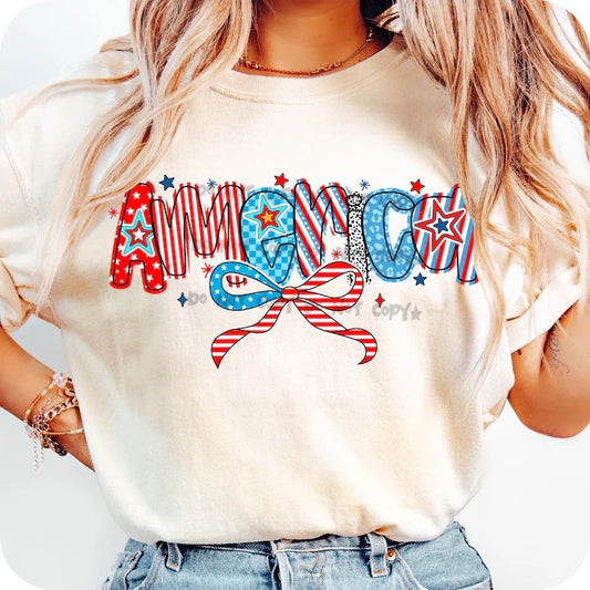 America font with bow- DTF